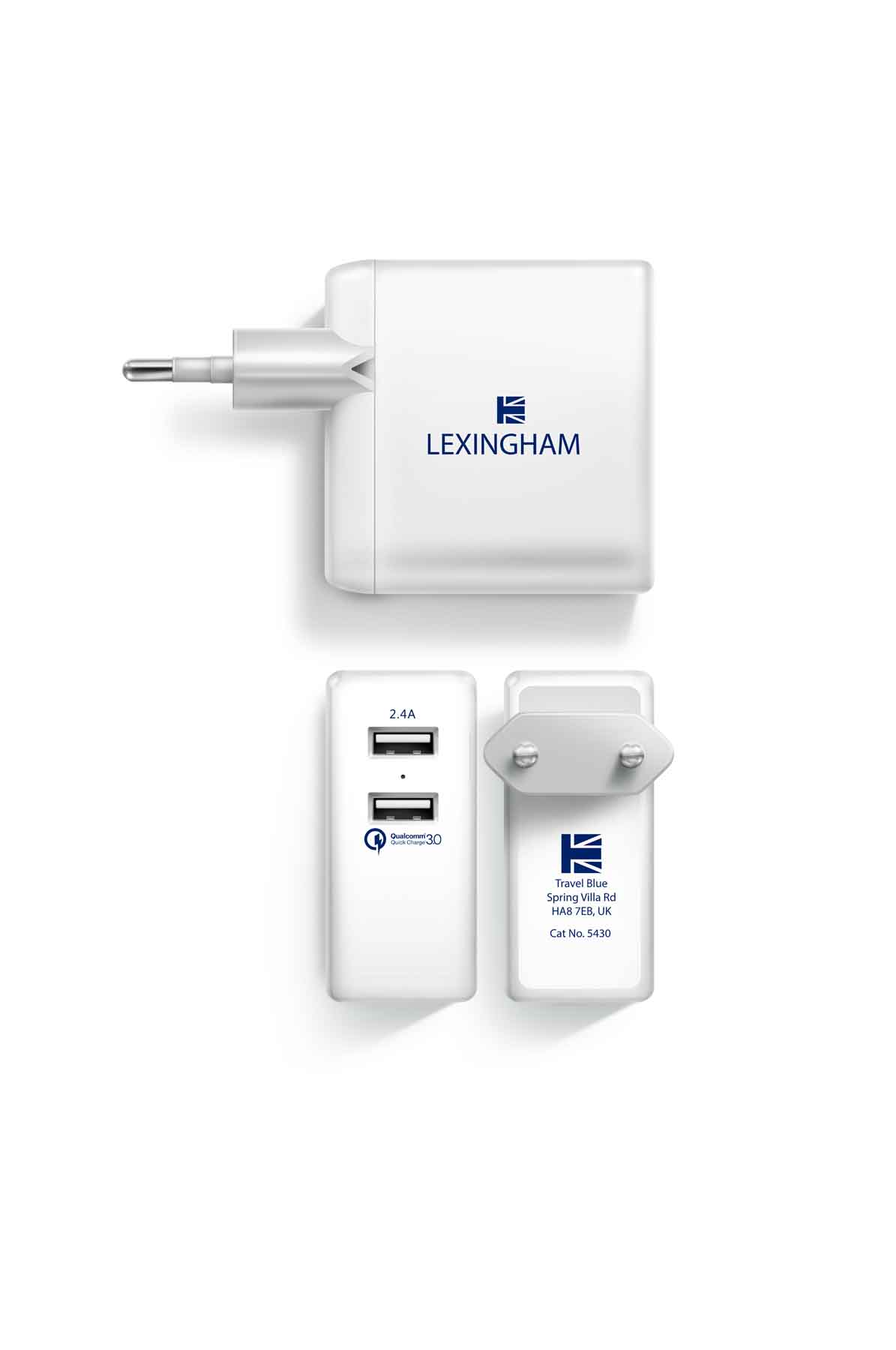 Lexingham Pro Wall Charger - Europe 2 port QC3.0 + 2.4 Amp